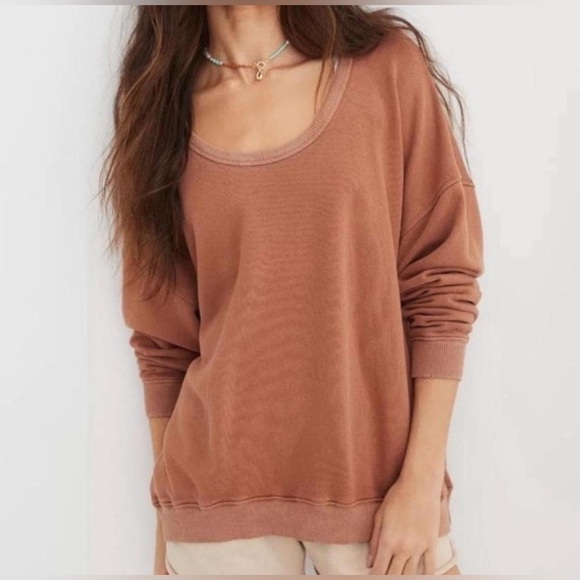 aerie Tops - Aerie Summer Daze Scoop Neck Pullover Lightweight Sweatshirt Brown